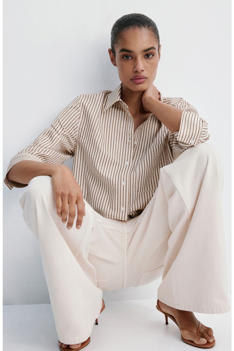 Rhinestone Striped Shirt, Alternate, color, BROWN