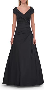 La Femme Off-the-Shoulder Stretch Taffeta A-Line Gown