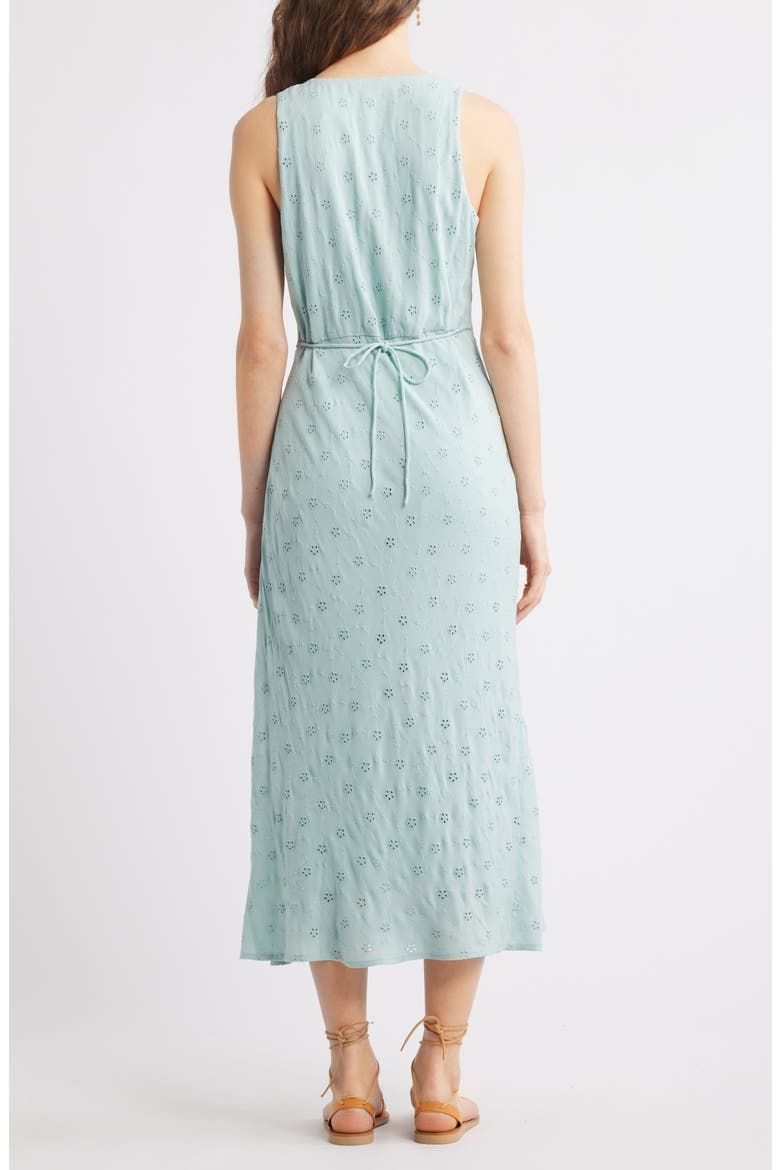 Eyelet Bias Cut Sleeveless Midi Dress, Alternate, color, TEAL TIDE