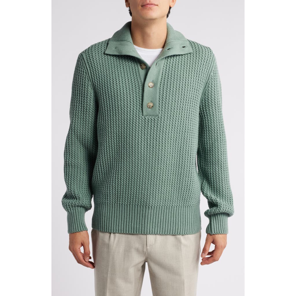 HUGO BOSS BOSS EXMAIMO HALF BUTTON VIRGIN WOOL SWEATER