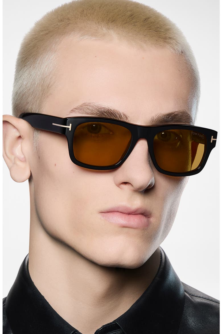 Smith-02 55mm Rectangular Sunglasses, Alternate, color, SHINY BLACK / VICUNA LENS