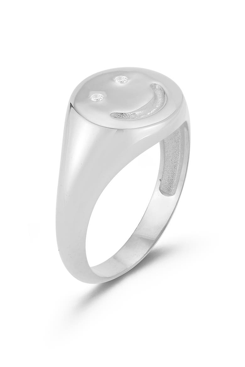 Sterling Silver & CZ Smiley Face Ring, Main, color, SILVER