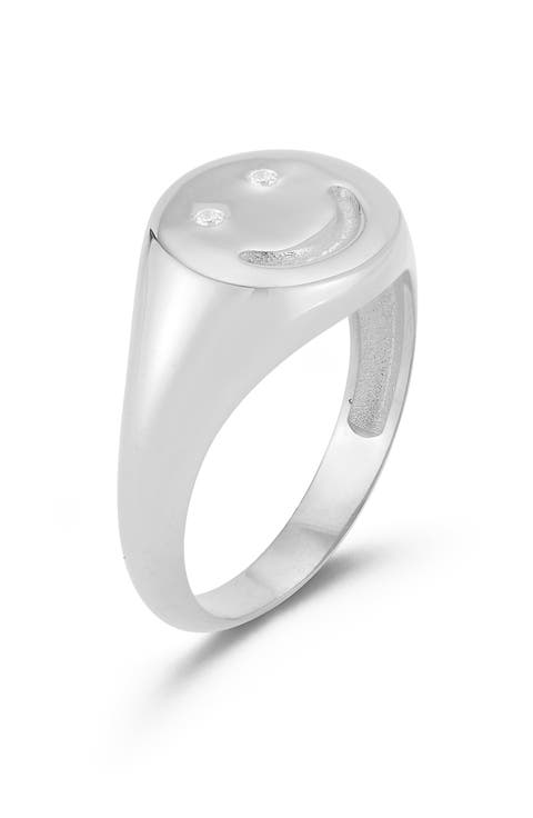 Sterling Silver & CZ Smiley Face Ring