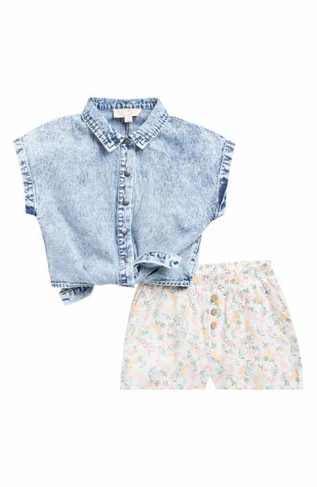 Jessica Simpson Kids' Denim Button-Up Shirt & Floral Shorts Set