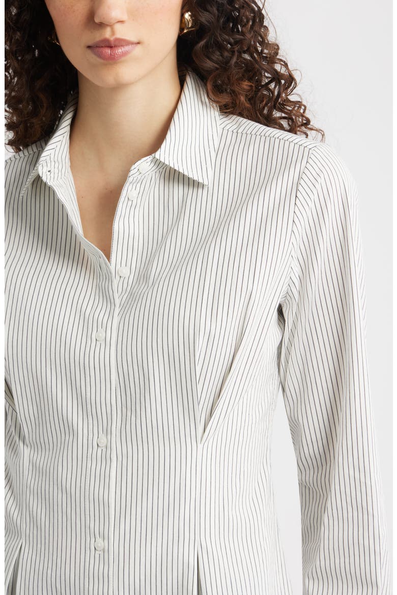 Stripe Pleat Waist Button-Up Shirt, Alternate, color, IVORY- NAVY DYLAN STRIPE