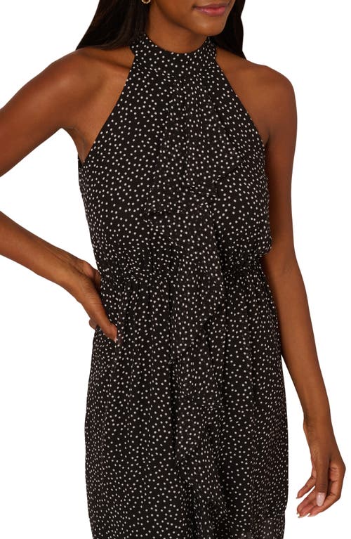 Shop Adrianna Papell Shirred Dot Chiffon Dress In Black/ivory