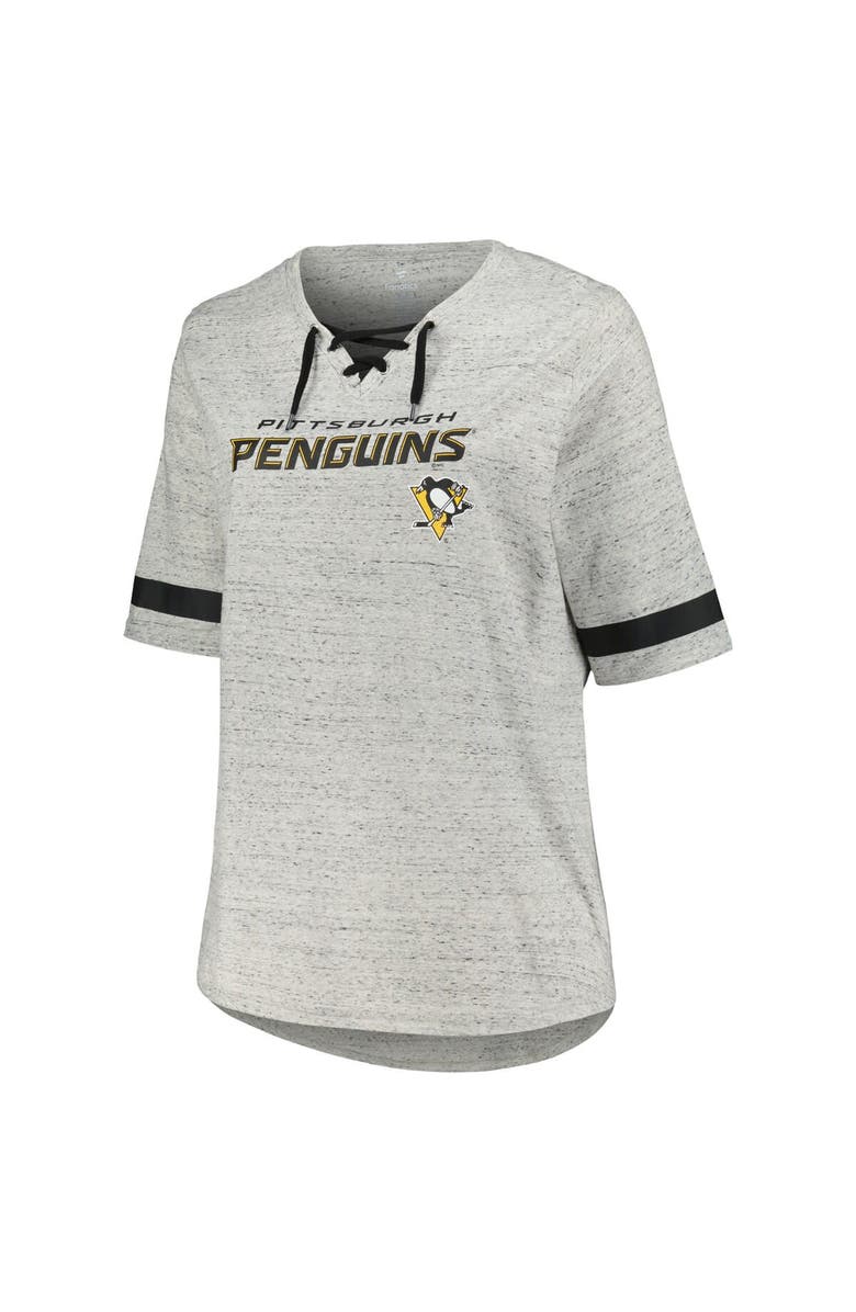 FANATICS Women's Fanatics Branded Heather Gray Pittsburgh Penguins Plus Size Lace-Up  T-Shirt, Alternate, color, Heather Gray