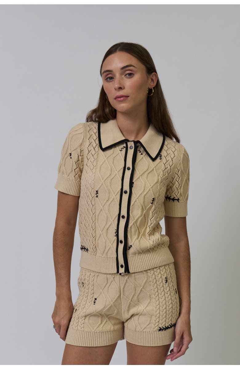 Central Park West Jaden Short Sleeve Cardi, Alternate, color, Tan