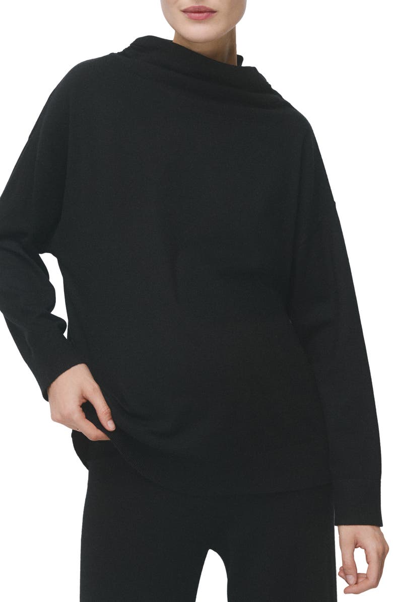 MANGO Gathered Mock Neck Longline Sweater, Main, color, 
