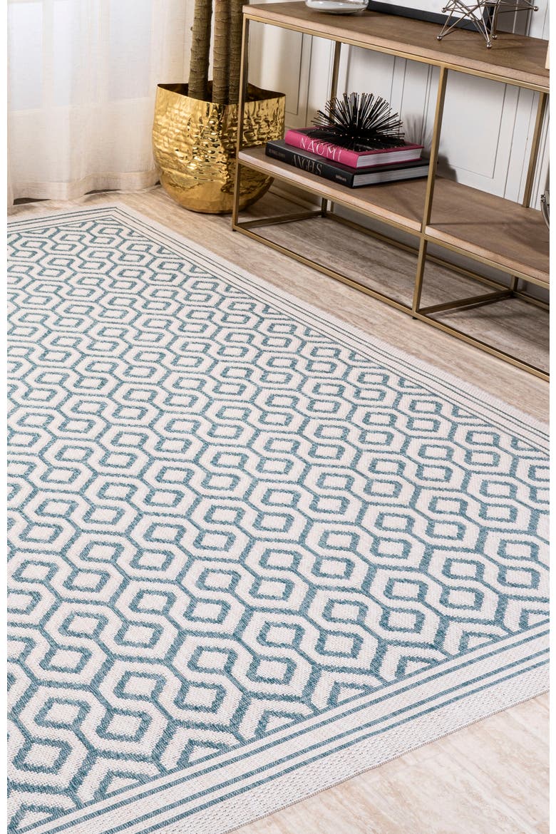 Marvao Diamond Trellis Indoor/Outdoor Area Rug, Alternate, color, Teal/Gray