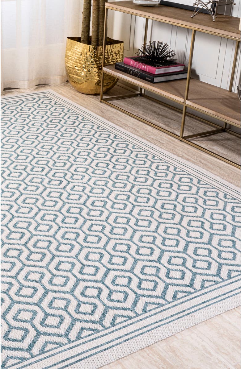 JONATHAN Y Marvao Diamond Trellis Indoor/Outdoor Area Rug, Alternate, color, Teal/Gray