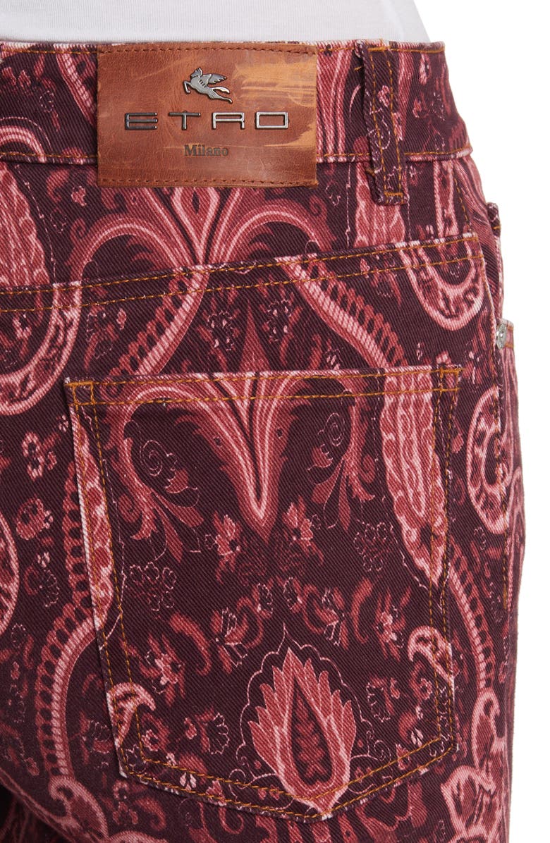 Etro Svasato Paisley Bootcut Jeans, Alternate, color, Burgundy