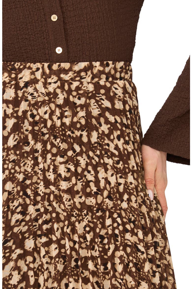 Pleated Patterned Midi Skirt, Alternate, color, CHICORY COFFEE