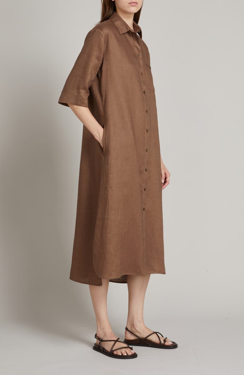 MM by Max Mara Tabella Belted Linen Shirtdress, Alternate, color, Hazelnut Brown