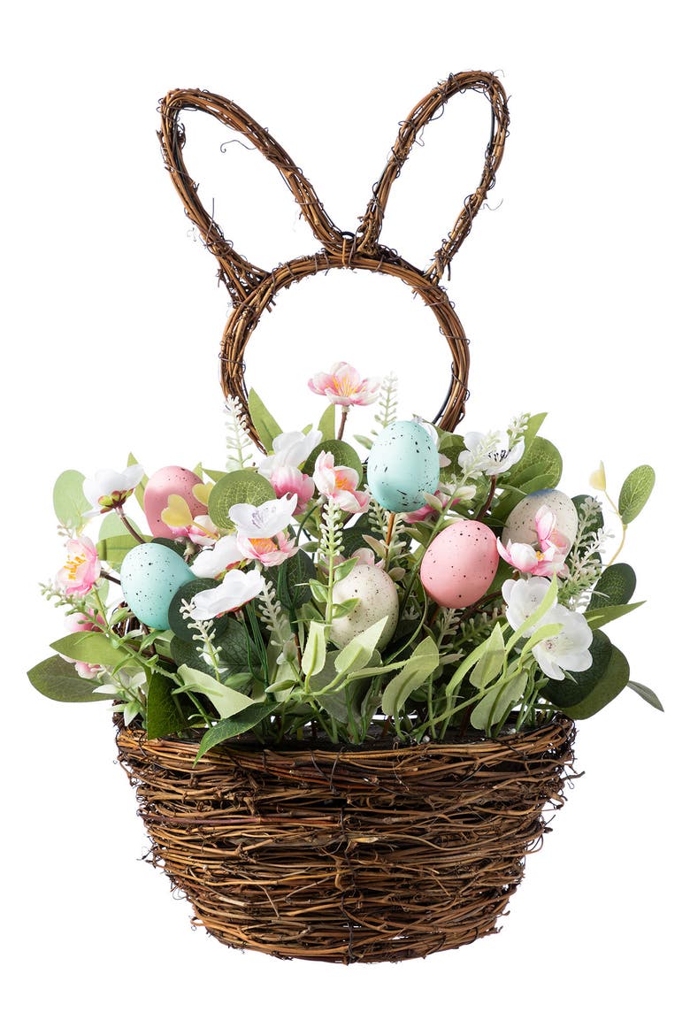 Easter Egg and Flower Bunny Shaped Basket Centerpiece, Main, color, Brown