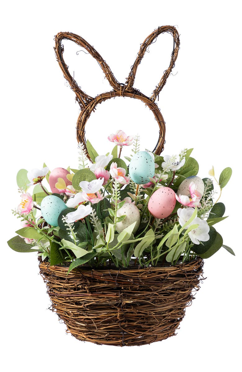 Glitzhome Easter Egg and Flower Bunny Shaped Basket Centerpiece, Main, color, Brown