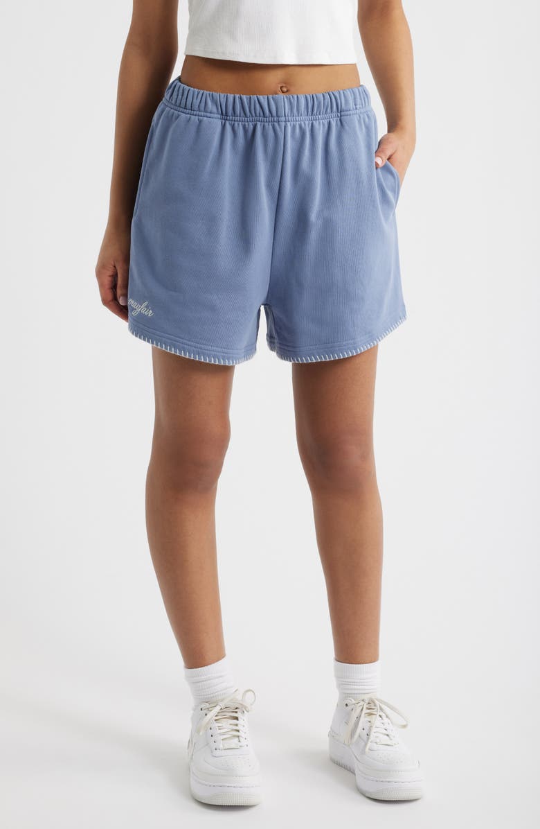 THE MAYFAIR GROUP I Love My Humanness Graphic Sweat Shorts, Main, color, Blue