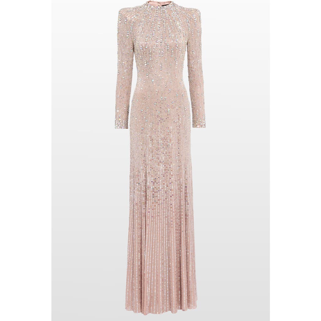 Jenny Packham Rory Embellished Mock-neck Maxi Dress In Pink