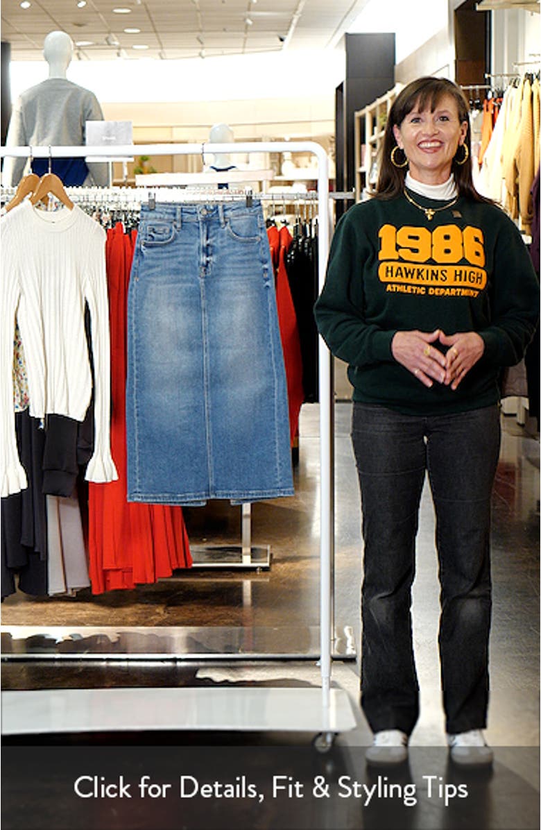 Back Slit Denim Midi Pencil Skirt, sales video thumbnail