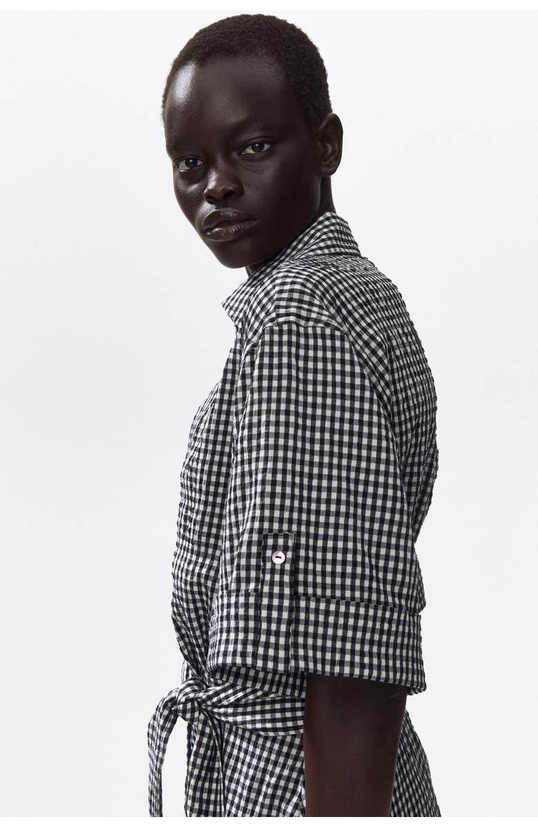 H&M Tie-belt Dress, Alternate, color, Black/Gingham