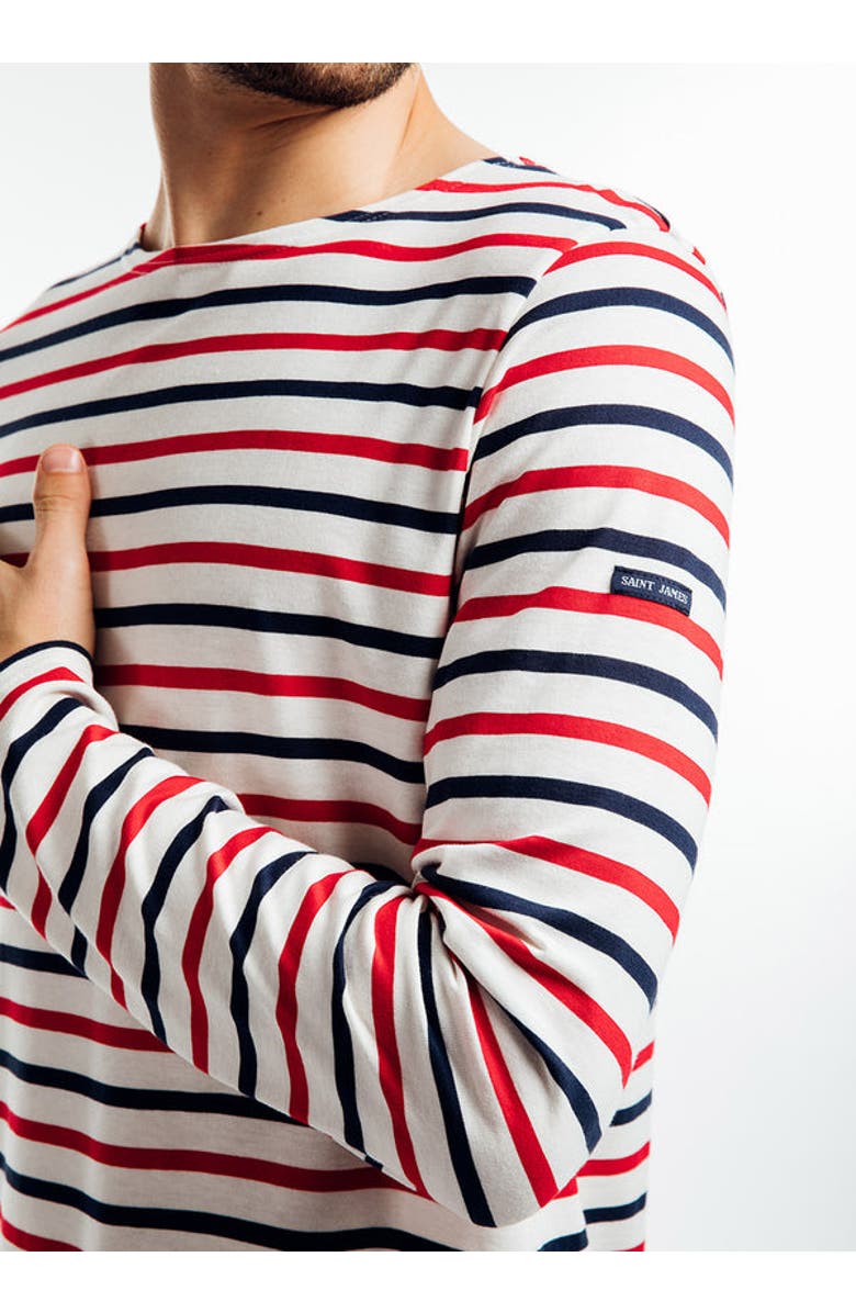 Saint James MINQUIERS MODERNE - Tri-color Striped Shirt, Alternate, color, Ecru/Navy/Red