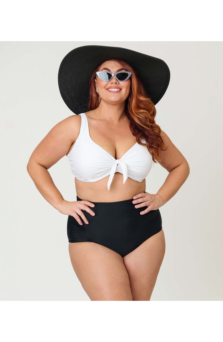 Unique Vintage Plus Size High Waist Louise Bikini Bottom, Main, color, Black Solid