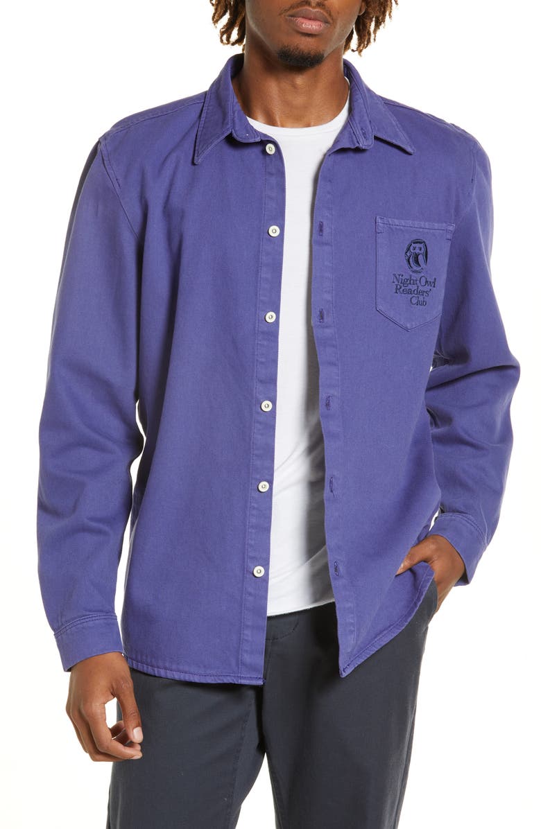 VINTAGE SUPPLY Men's Embroidered Pocket Cotton Shacket, Main, color, 