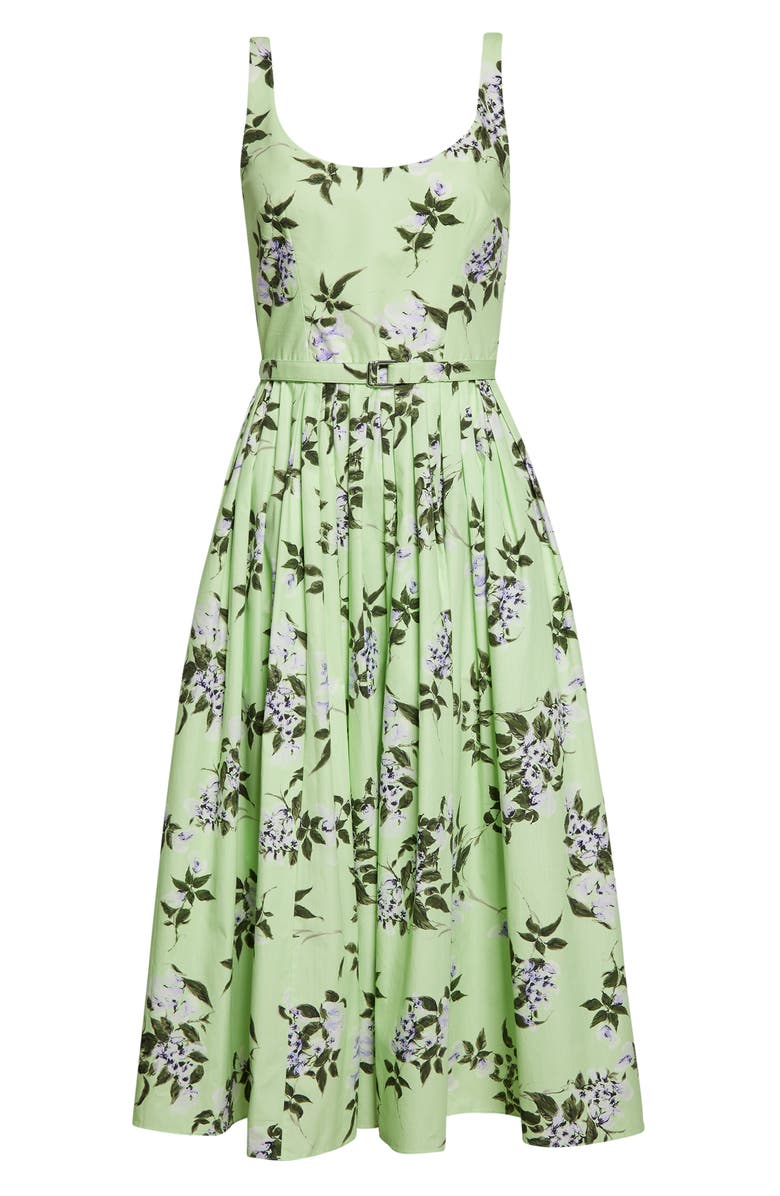 Emilia Wickstead Eglantine Belted Midi Dress, Alternate, color, Green-Lilac Lillies/ Cherry