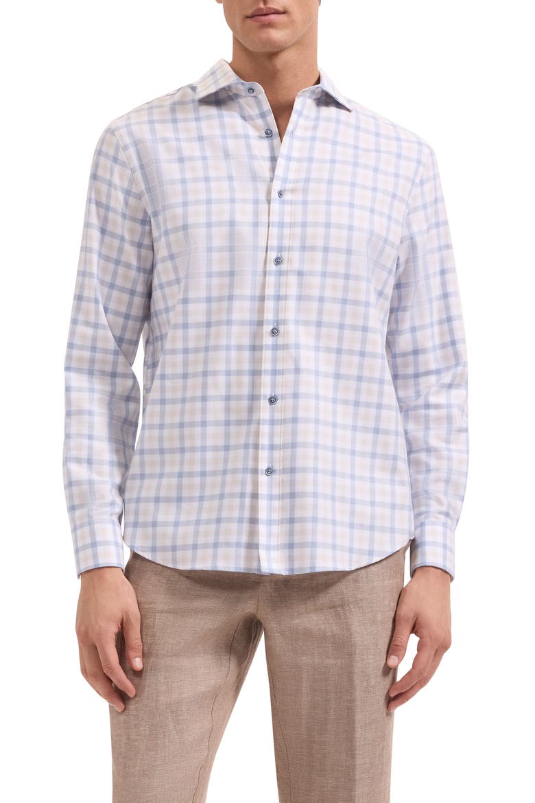 Axel Shaped Fit Plaid Button-Up Shirt, Main, color, AIR BLUE