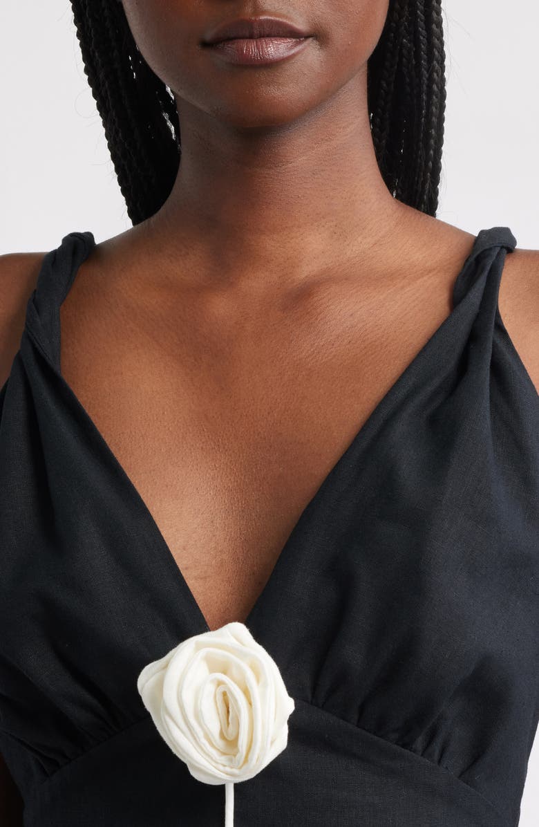 FARM Rio Rose Pipe Detail Sleeveless Linen Blend Sheath Minidress, Alternate, color, Black