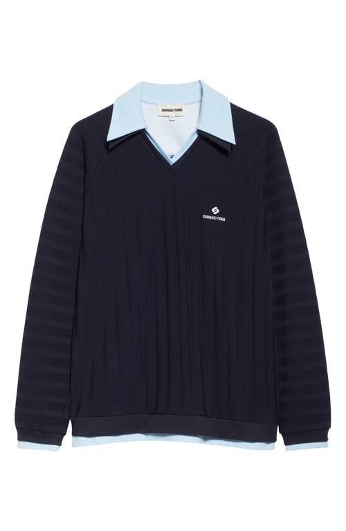 Shop Shushu-tong Shushu/tong Logo Stitch Layered Rib Sweater In Navy Blue