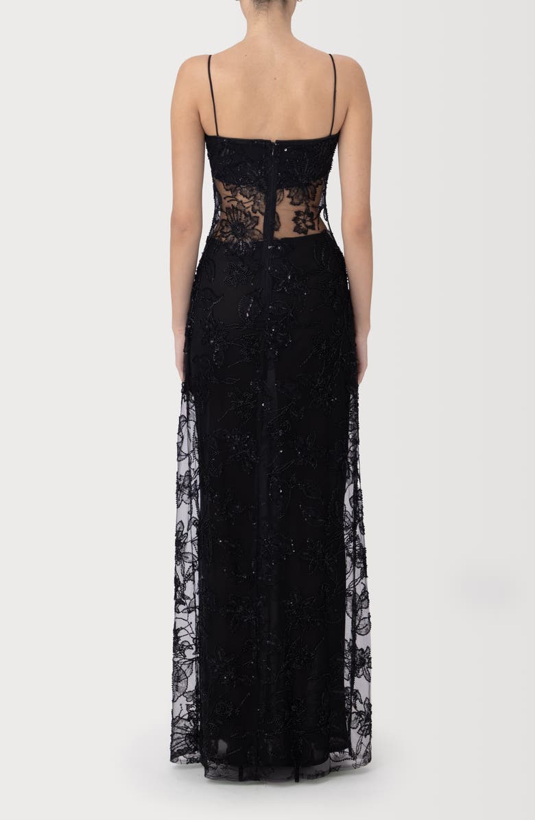 SAU LEE Adelaide Beaded Sheer Detail Gown, Alternate, color, Black