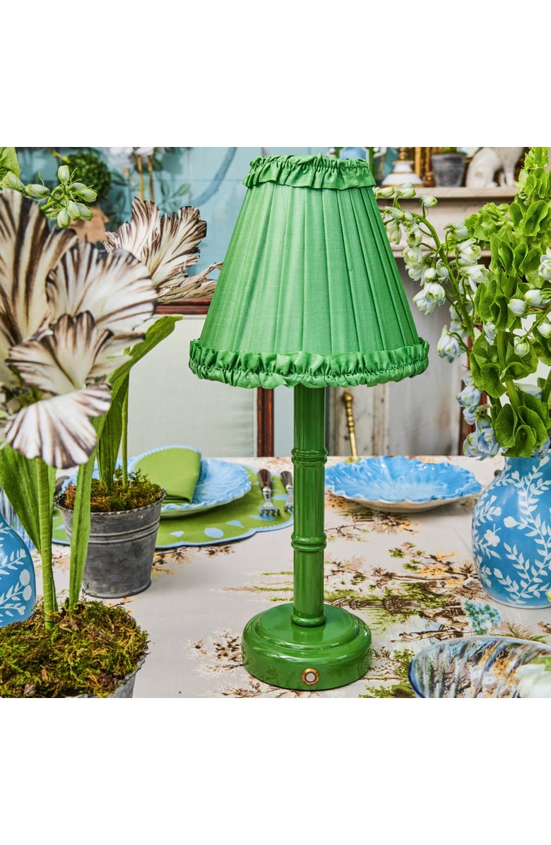 Mrs. Alice Green Frilled Silk Lampshade, Alternate, color, Green