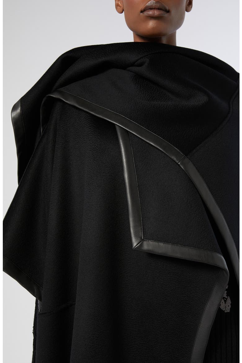 Ortica Faux Leather & Virgin Wool Poncho, Alternate, color, BLACK