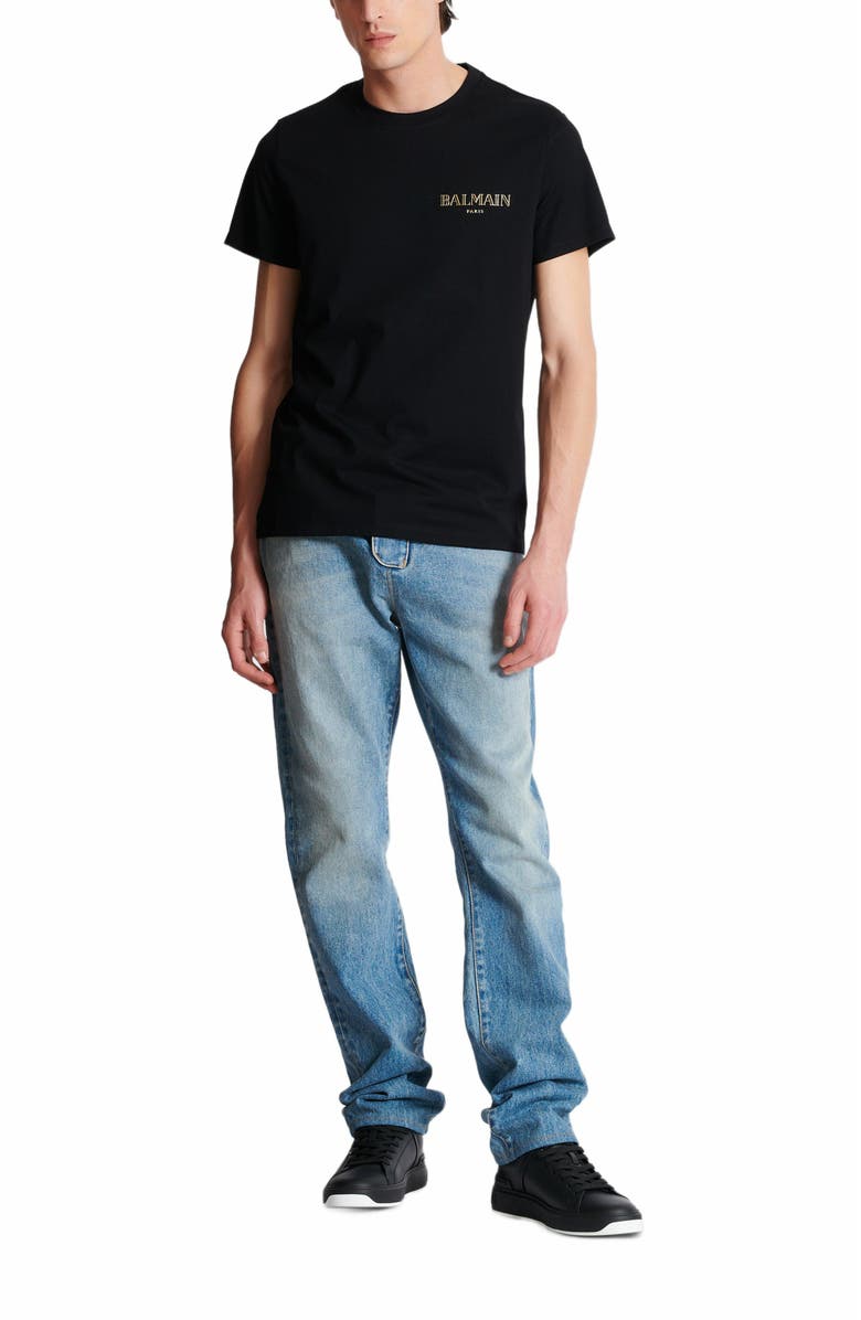 Balmain T-Shirt With Vintage Gel Balmain Logo, Alternate, color, Black