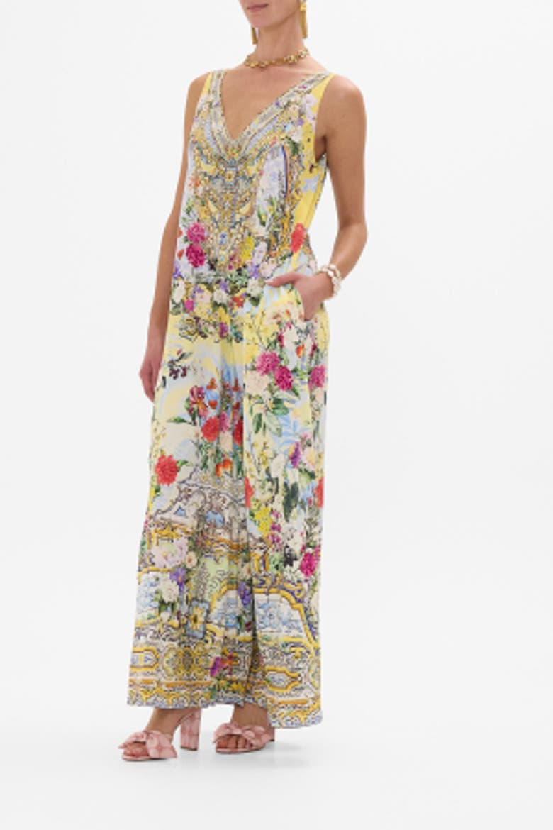 V Neck Flared Jumpsuit Flor Fantastica, Alternate, color, Flor Fantastica
