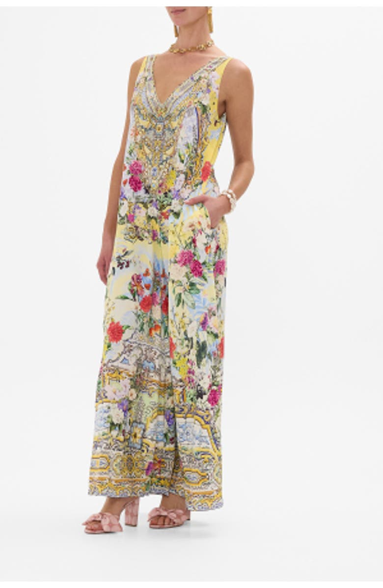 Camilla V Neck Flared Jumpsuit Flor Fantastica, Alternate, color, 