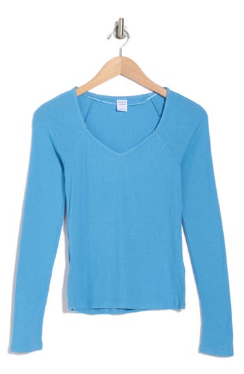 Melrose And Market Long Sleeve V-neck T-shirt In Blue Parisian