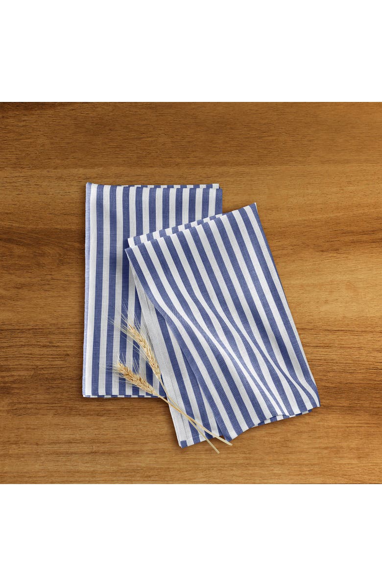 Solino Home Linen Kitchen Towels Set of 2, 17 x 26 Inch for Dining Table, Holiday and Everyday Table Decor - Amalfi Stripe, Alternate, color, Navy And White
