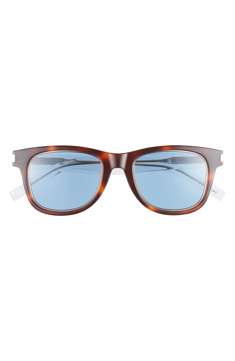 Saint Laurent 50mm Square Sunglasses, Main, color, Havana Crystal Blue