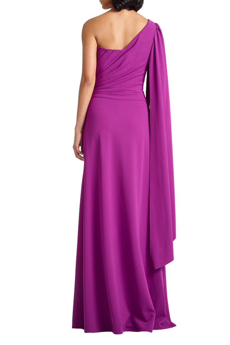 One Shoulder Cape Sleeve Crepe Gown, Alternate, color, MAGENTA