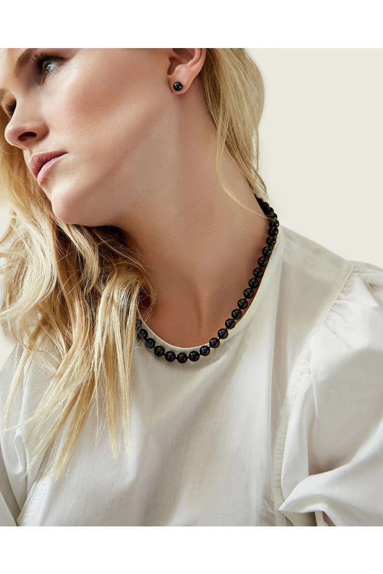 8.0-8.5mm Japanese Akoya Black Pearl Necklace - AA+ Quality, Alternate, color, White Gold Clasp