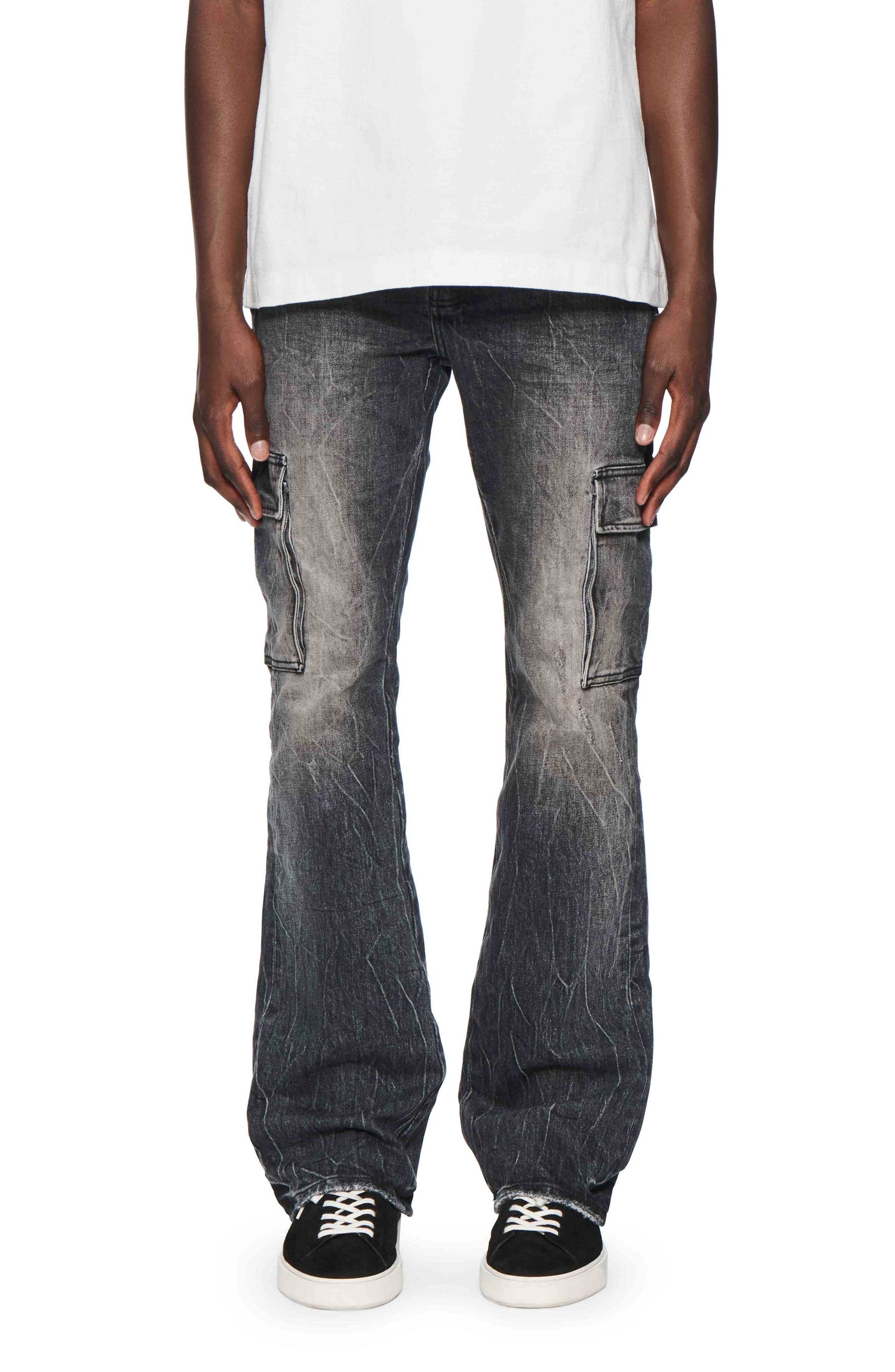 PURPLE BRAND Tinted Worn Flare Cargo Jeans