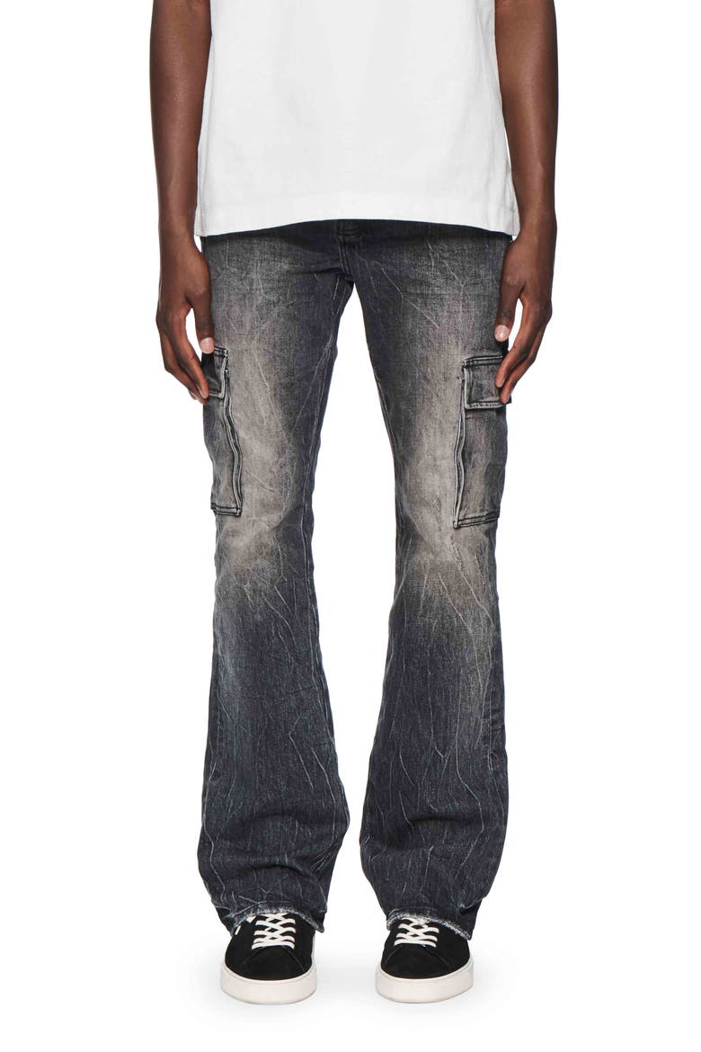 Tinted Worn Flare Cargo Jeans, Main, color, BLACK