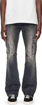 PURPLE BRAND Tinted Worn Flare Cargo Jeans