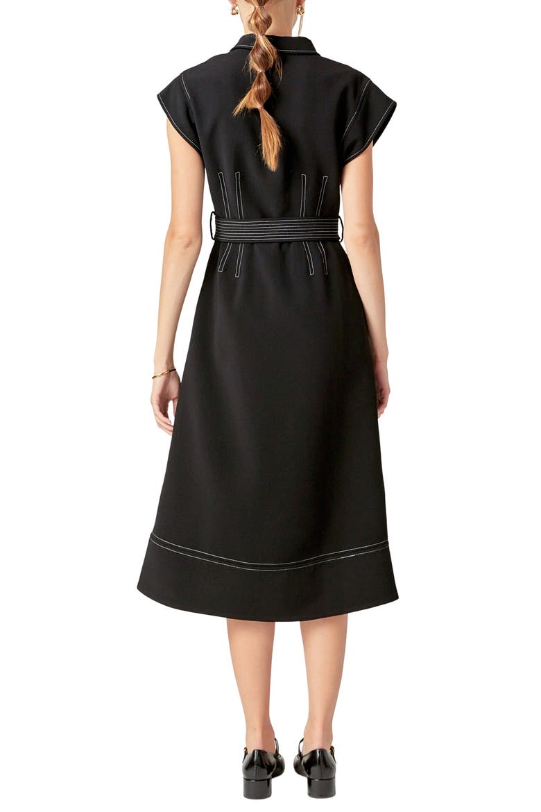 Contrast Stitch Tie Waist Midi Dress, Alternate, color, BLACK/WHITE