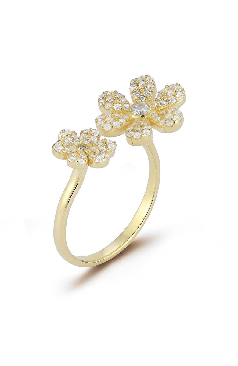 SPHERA MILANO Sterling Silver & CZ Flower Wrap Ring, Main, color, Gold