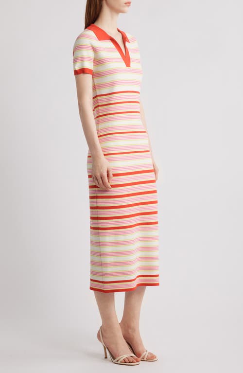 Shop Elie Tahari The Liberty Stripe Knit Midi Dress In Poppy Multi Stripe