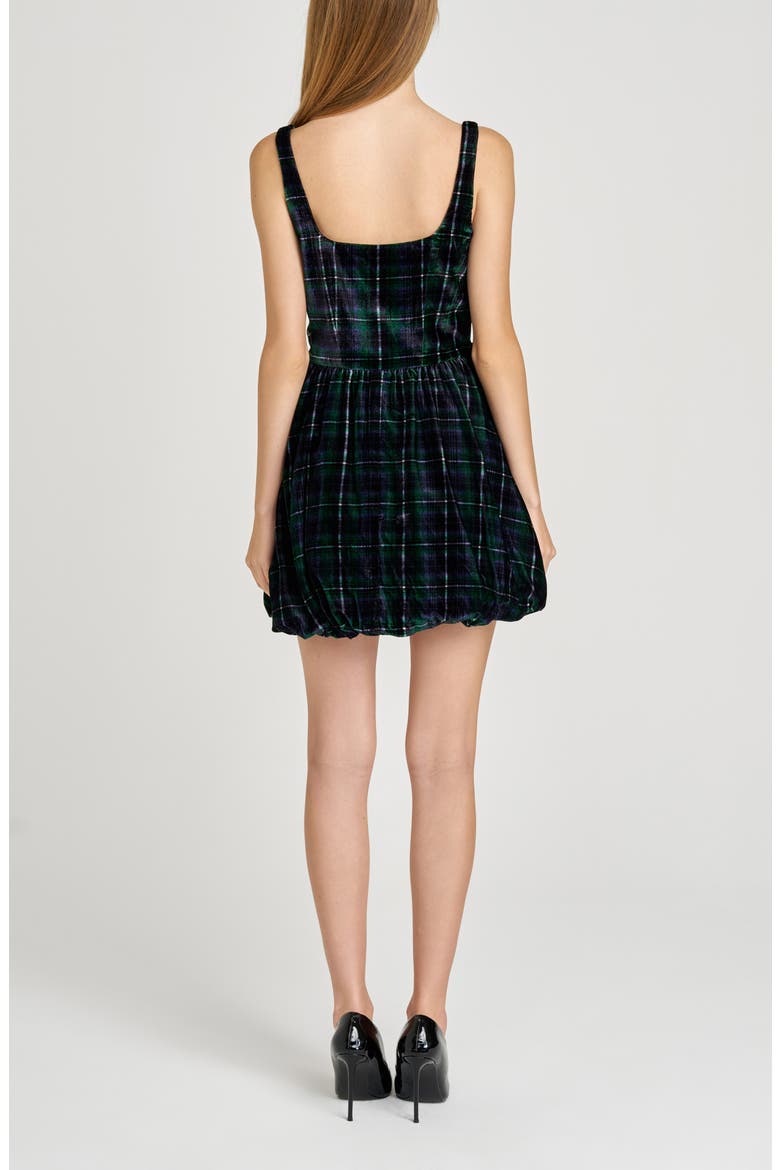 Brielle Bubble Hem Velvet Minidress, Alternate, color, BLUE-GREEN PLAID