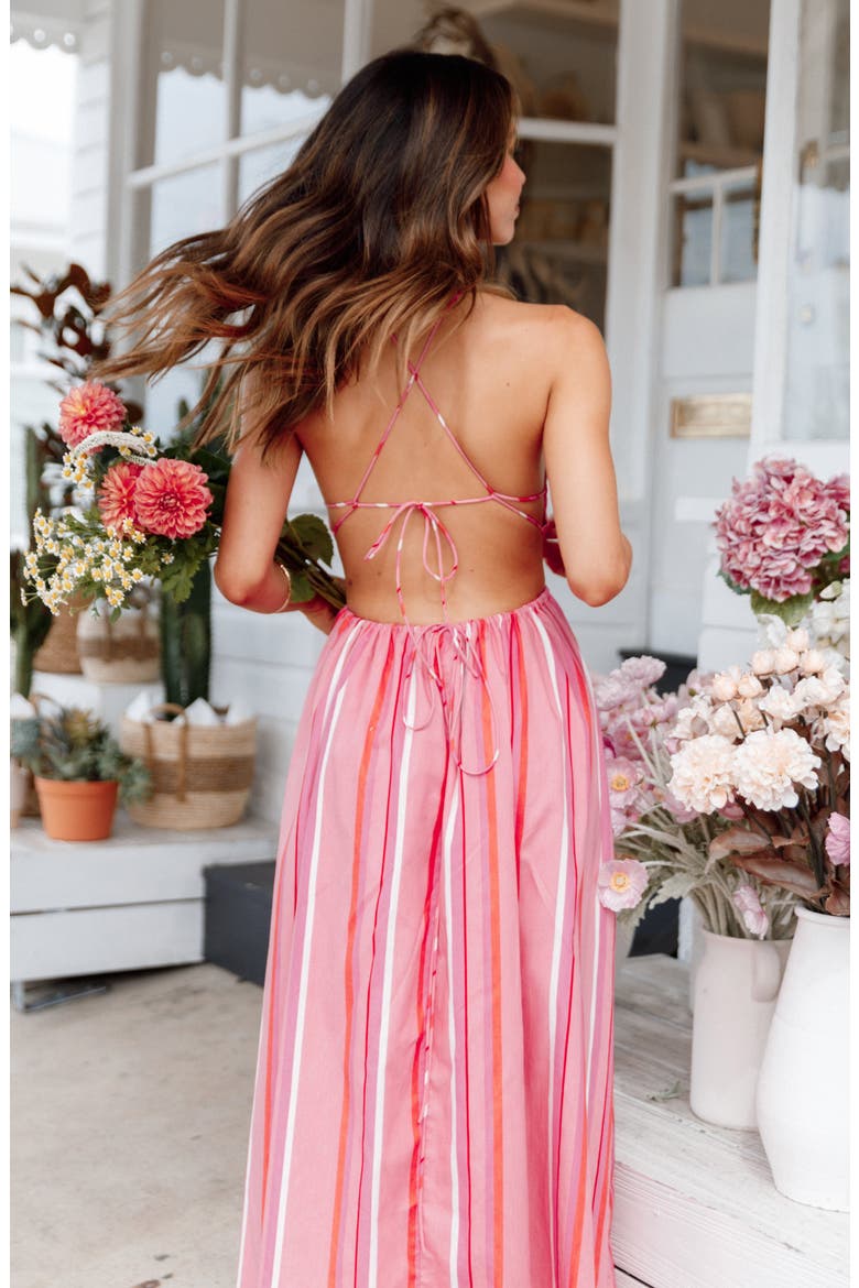 Madam Stripe Cutout Cotton Halter Dress, Alternate, color, PINK STRIPE